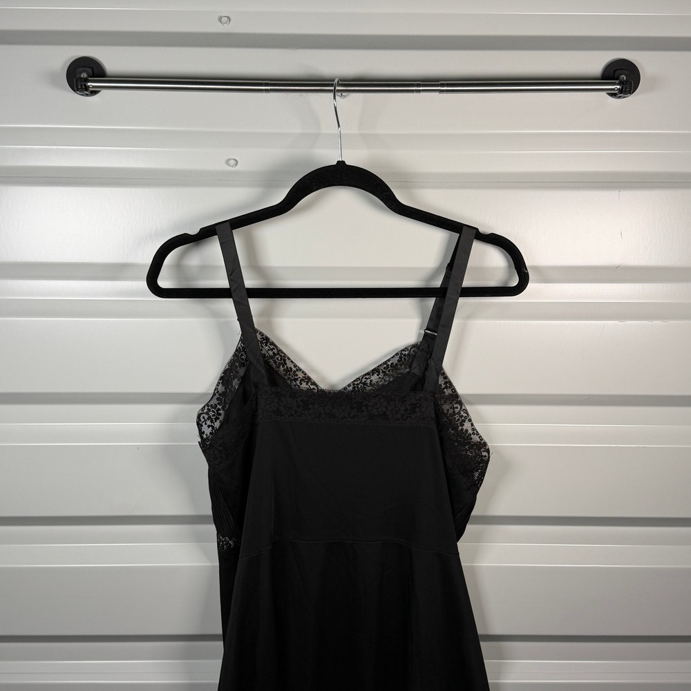 Vintage Black Lace Trim Pleated Slip Dress Midi Length Adjustable Straps Small